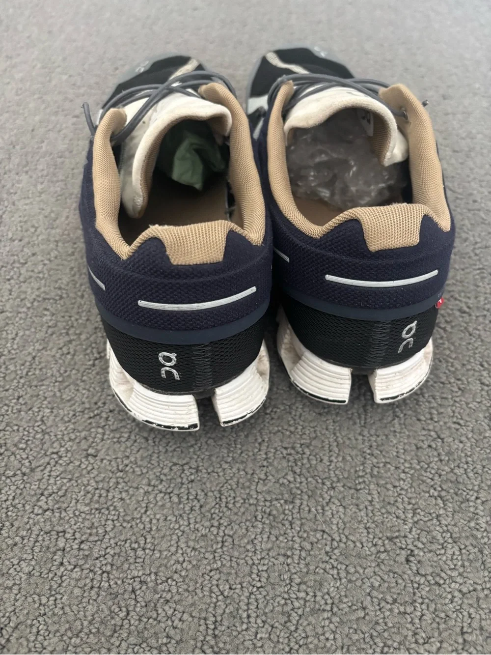 On Running Men's Athletic Shoes in Black and Cream with White Soles